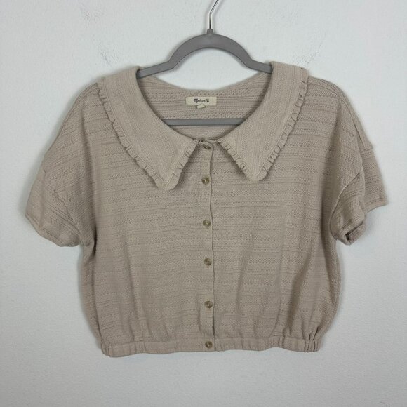 Madewell Ruffle Collared Crop Top M Ruffle Feminine Minimalist Contemporary Boho - Picture 2 of 11